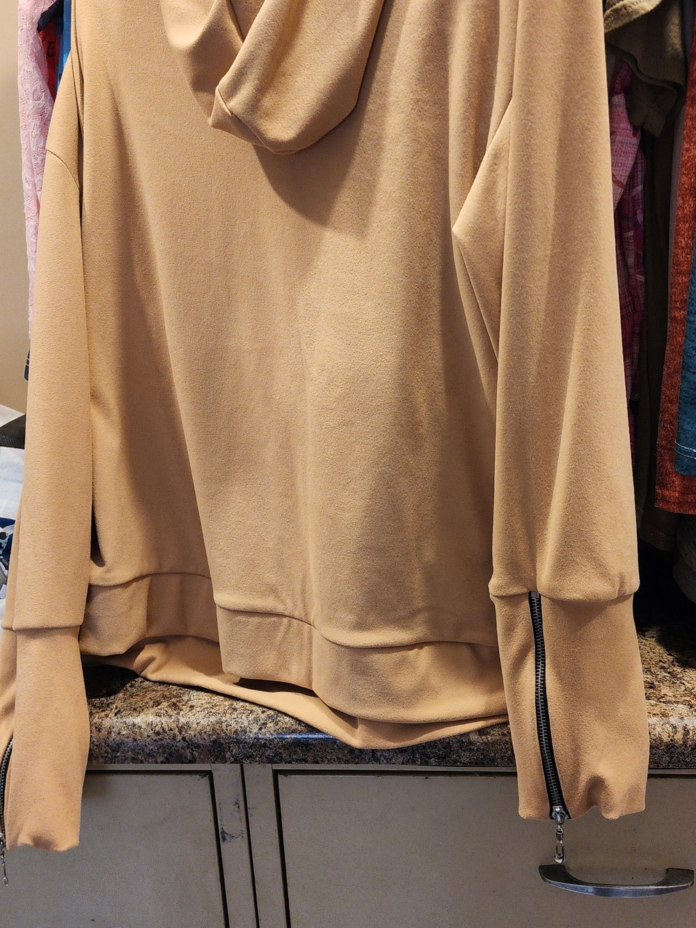 Relaxed Hooded Pullover Sweatshirt in Tan